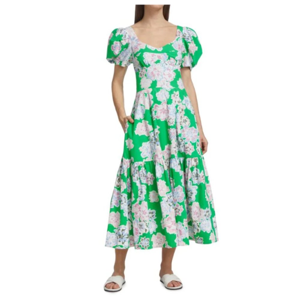 Tanya Taylor Midi Floral Sweatshirt Dress Size-22 Chalk Multicolor Floral